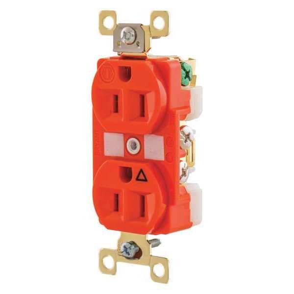 Receptacle, 15 A Amps, 125V AC, Flush Mount, Standard Duplex Outlet, 5-15R, Orange