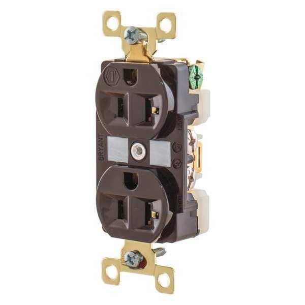 Receptacle, 20 A Amps, 125V AC, Flush Mount, Standard Duplex Outlet, 5-20R, Brown