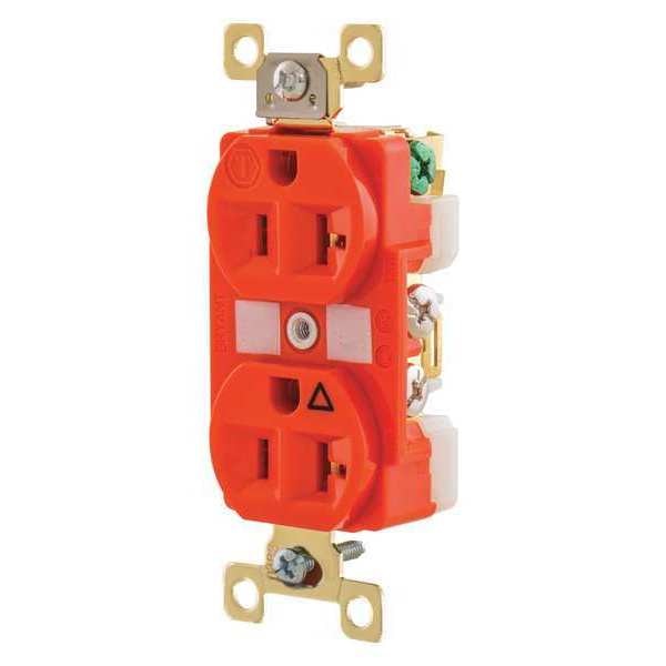 Receptacle, 20 A Amps, 125V AC, Flush Mount, Standard Duplex Outlet, 5-20R, Orange