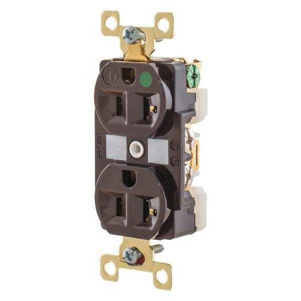 Receptacle, 20 A Amps, 125V AC, Flush Mount, Standard Duplex Outlet, 5-20R, Brown