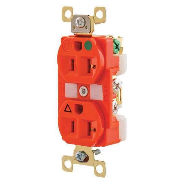 Receptacle, 20 A Amps, 125V AC, Flush Mount, Standard Duplex Outlet, 5-20R, Orange