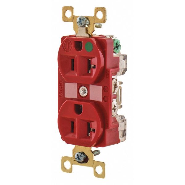 Receptacle, 20 A Amps, 125V AC, Flush Mount, Standard Duplex Outlet, 5-20R, Red