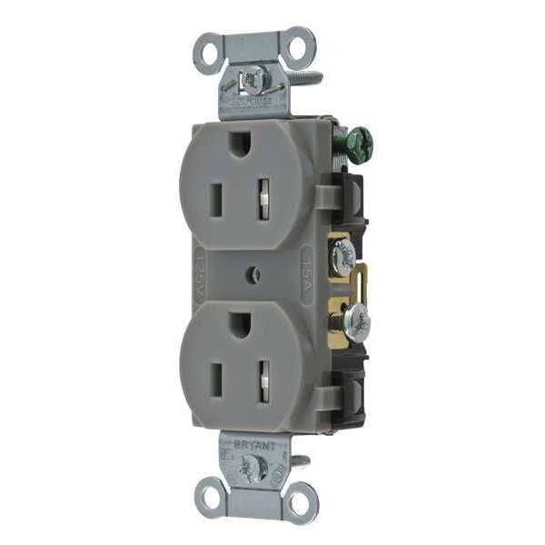Receptacle, 15 A Amps, 125V AC, Flush Mount, Standard Duplex Outlet, 5-15R, Gray