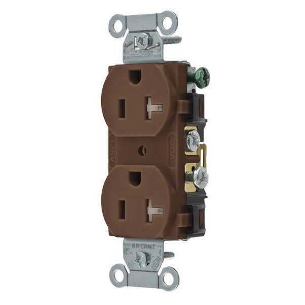 Receptacle, 20 A Amps, 125V AC, Flush Mount, Standard Duplex Outlet, 5-20R, Brown