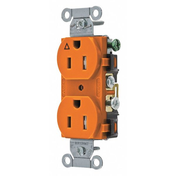 Receptacle, 15 A Amps, 125V AC, Flush Mount, Standard Duplex Outlet, 5-15R, Orange