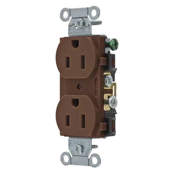 Receptacle, 15 A Amps, 125V AC, Flush Mount, Standard Duplex Outlet, 5-15R, Brown