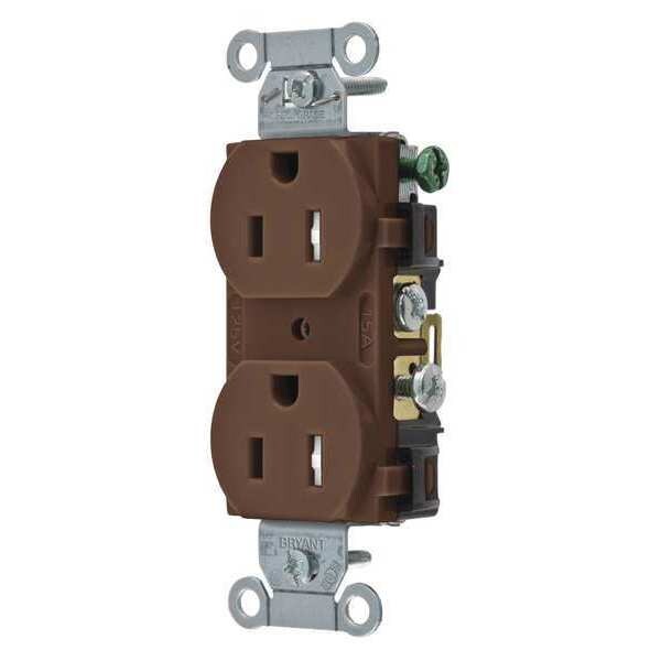 Receptacle, 15 A Amps, 125V AC, Flush Mount, Standard Duplex Outlet, 5-15R, Brown