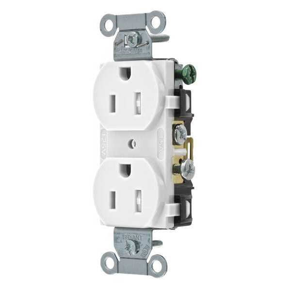 Receptacle, 15 A Amps, 125V AC, Flush Mount, Standard Duplex Outlet, 5-15R, White