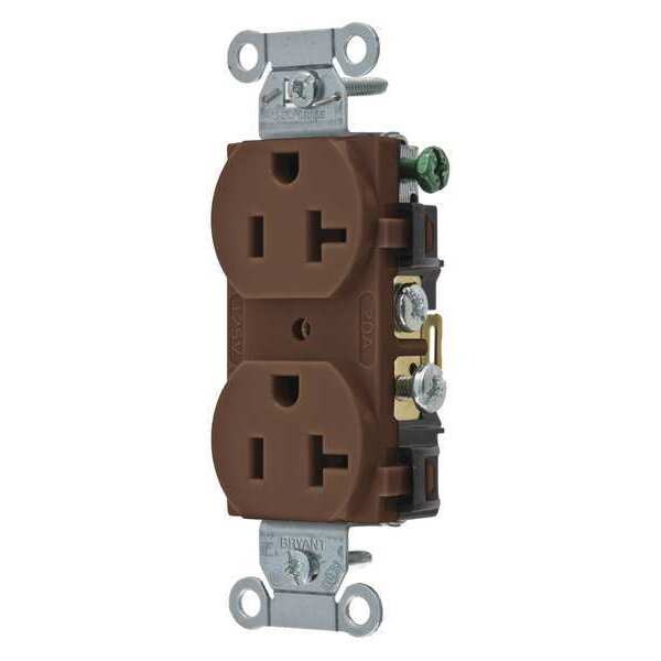 Receptacle, 20 A Amps, 125V AC, Flush Mount, Standard Duplex Outlet, 5-20R, Brown