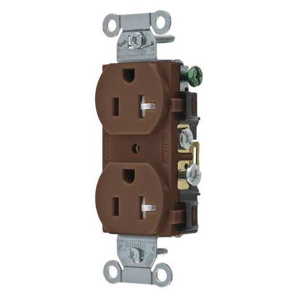 Receptacle, 20 A Amps, 125V AC, Flush Mount, Standard Duplex Outlet, 5-20R, Brown