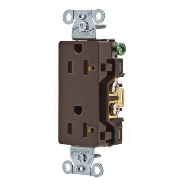 Receptacle, 20 A Amps, 125V AC, Flush Mount, Decorator Duplex Outlet, 5-20R, Brown