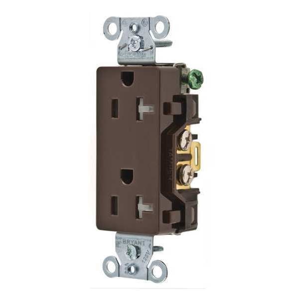 Receptacle, 20 A Amps, 125V AC, Flush Mount, Decorator Duplex Outlet, 5-20R, Brown