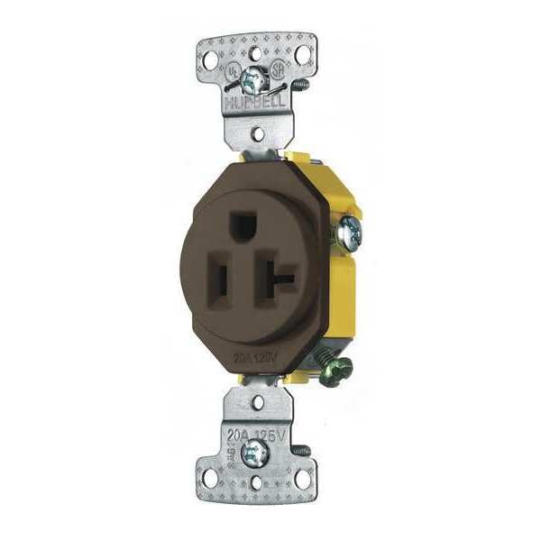 Receptacle, 20 A Amps, 125V AC, Flush Mount, Single Outlet, 5-20R, Brown