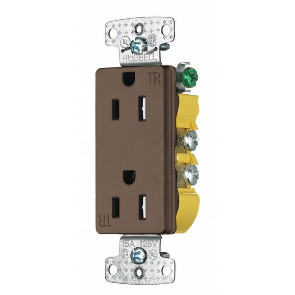 Receptacle, 15 A Amps, 125V AC, Flush Mount, Decorator Duplex Outlet, 5-15R, Brown