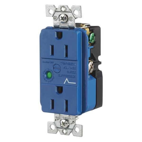 Receptacle, 15 A Amps, 125V AC, Flush Mount, Decorator Duplex Outlet, 5-15R, Blue