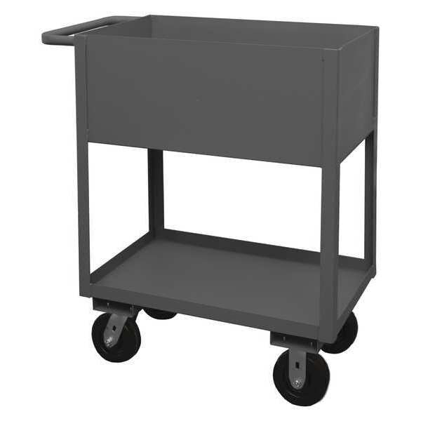 Steel Utility Cart with Deep Lipped Metal Shelves, Flat, 2 Shelves, 3,600 lb