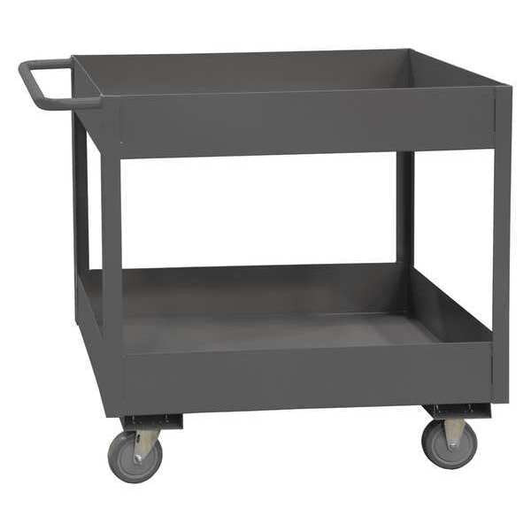 Steel Utility Cart with Deep Lipped Metal Shelves, Flat, 2 Shelves, 3,600 lb