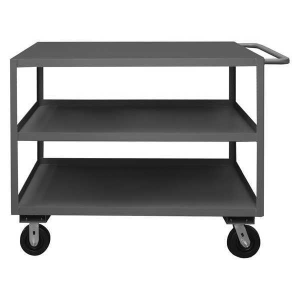 Steel Utility Cart with Lipped & Flush Metal Shelves, Flat, 3 Shelves, 3,000 lb
