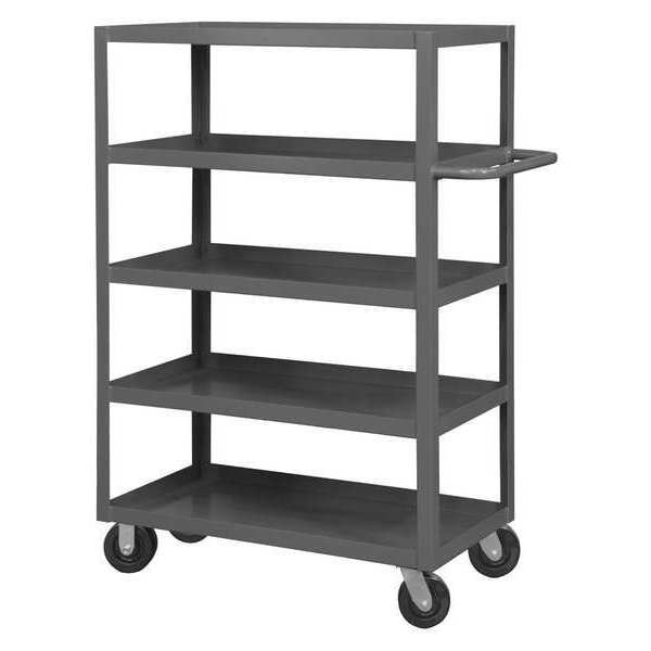Steel Utility Cart with Lipped Metal Shelves, Flat, 5 Shelves, 3,000 lb