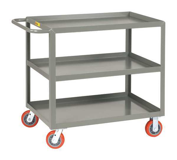 Steel Utility Cart with Lipped Metal Shelves, Flat, 3 Shelves, 2,000 lb