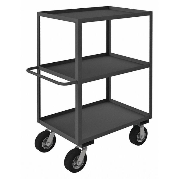 Steel Utility Cart with Lipped Metal Shelves, Flat, 3 Shelves, 1,200 lb