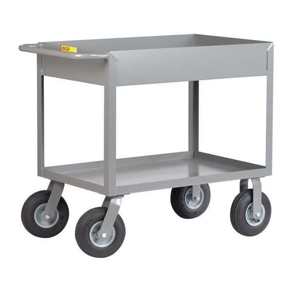 Steel Utility Cart with Deep Lipped Metal Shelves, Flat, 2 Shelves, 1,200 lb