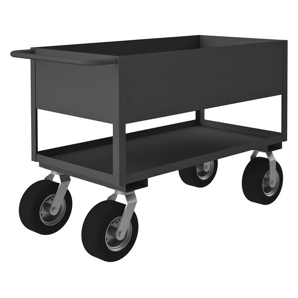 Steel Utility Cart with Deep Lipped Metal Shelves, Flat, 2 Shelves, 1,200 lb