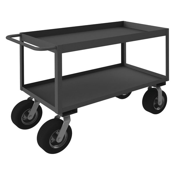 Steel Utility Cart with Deep Lipped Metal Shelves, Flat, 2 Shelves, 1,200 lb