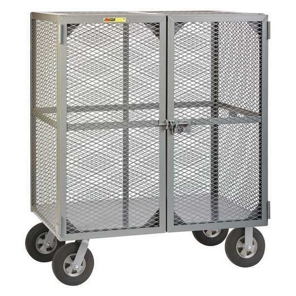 Dual-Latch Welded Mesh Security Cart with Fixed Shelves 1,500 lb Capacity, 27 in W x 61 in L x