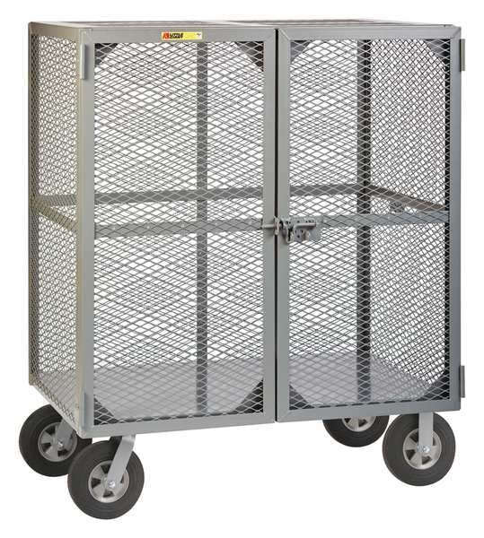 Dual-Latch Welded Mesh Security Cart with Fixed Shelves 1,500 lb Capacity, 33 in W x 49 in L x