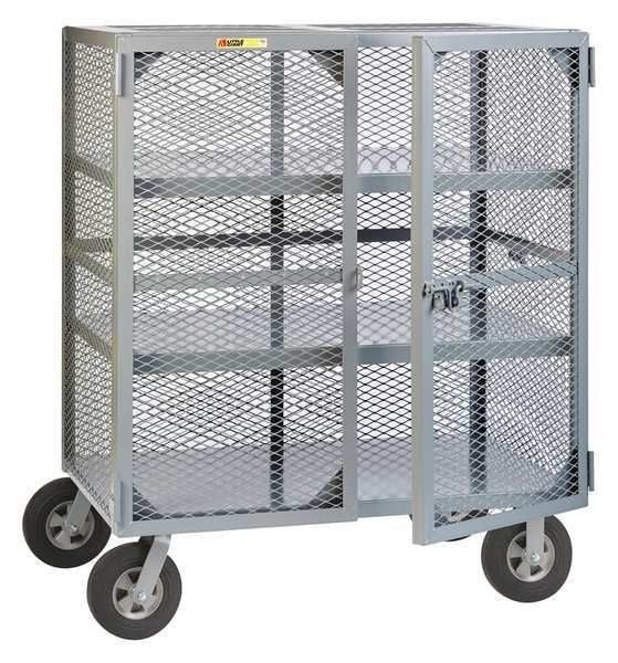 Dual-Latch Welded Mesh Security Cart with Fixed Shelves 1,500 lb Capacity, 27 in W x 61 in L x