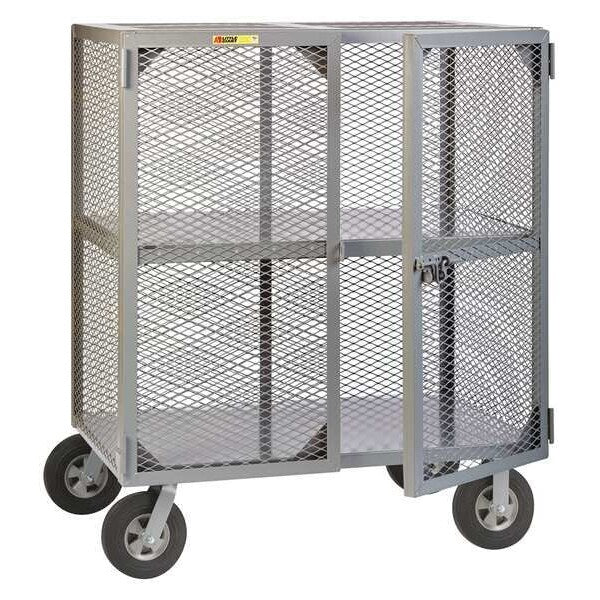 Dual-Latch Welded Mesh Security Cart with Fixed Shelves 1,500 lb Capacity, 33 in W x 49 in L x