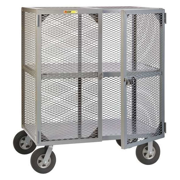 Dual-Latch Welded Mesh Security Cart with Fixed Shelves 1,500 lb Capacity, 27 in W x 49 in L x