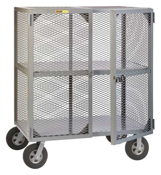 Dual-Latch Welded Mesh Security Cart with Fixed Shelves 1,500 lb Capacity, 27 in W x 61 in L x