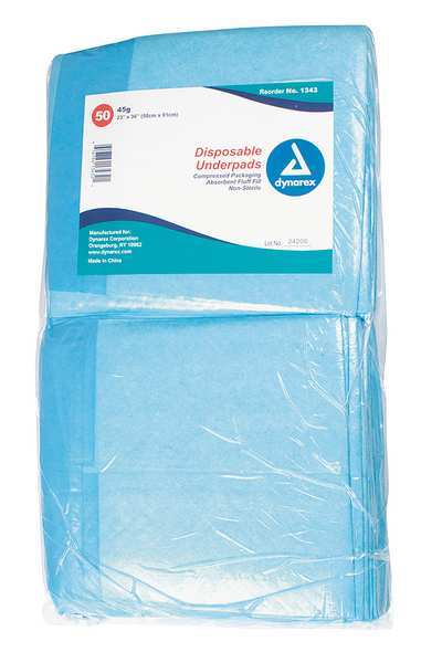 Disposable Underpads, 23x36In, 45 g, PK150