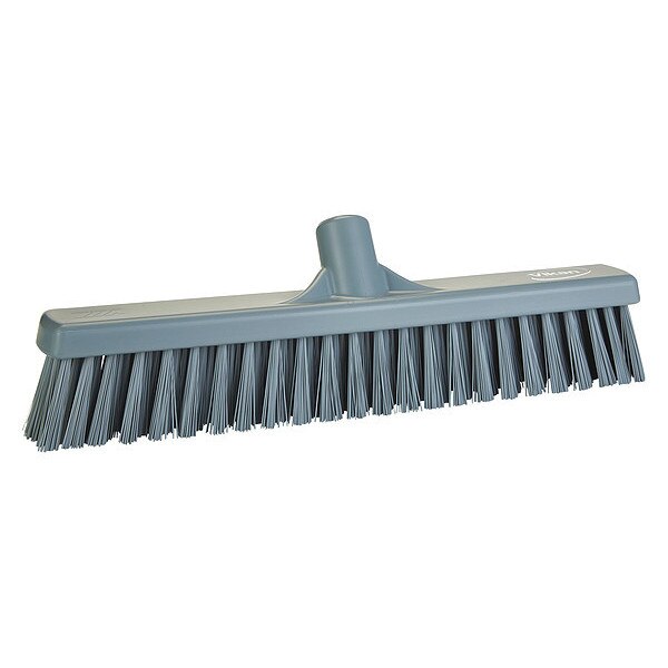 16 in Sweep Face Broom Head, Soft/Stiff Combination, Synthetic, Gray