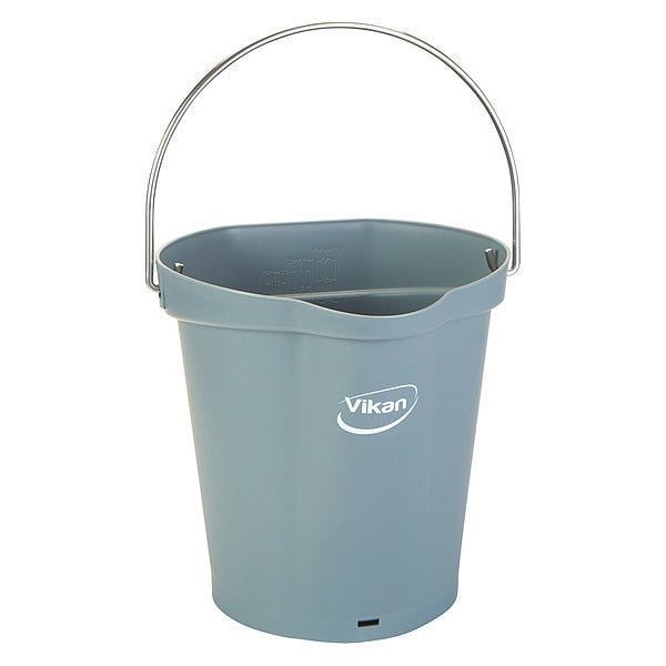 Round Hygienic Bucket, 9 19/32 in Dia, Gray, polypropylene