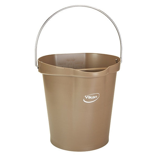 Round Hygienic Bucket, 12 4/5 in Dia, Brown, polypropylene