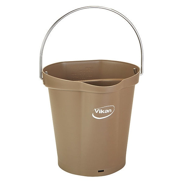Round Hygienic Bucket, 9 19/32 in Dia, Brown, polypropylene