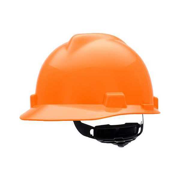 Front Brim Hard Hat, V-Gard, Slotted Cap, Type 1, Class E, Fas-Trac Ratchet Suspension, Orange