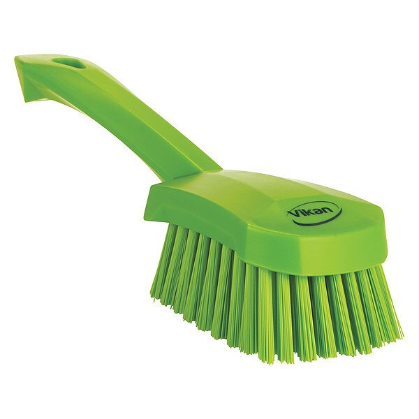 3 in W Scrub Brush, 5 57/64 in L Handle, 4 1/2 in L Brush, Lime, Polypropylene, 10 in L Overall