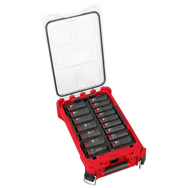 16 pc. SHOCKWAVE Impact Duty 1/2 in. Drive Metric Deep Well Socket Set with PACKOUT Compact Organizer