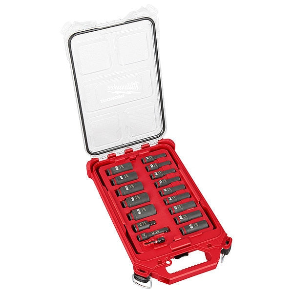 17 pc. SHOCKWAVE Impact Duty 3/8 in. Drive SAE Deep Well Socket Set with PACKOUT Low-Profile Compact Organizer