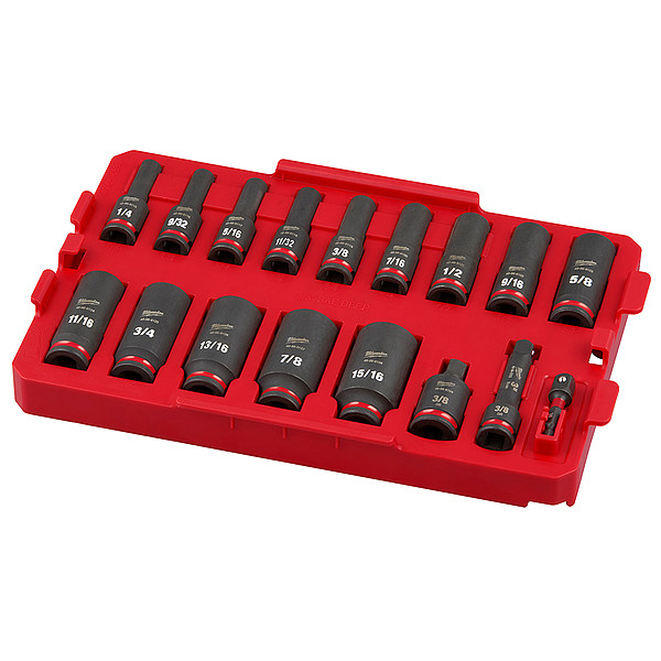 17 pc. SHOCKWAVE Impact Duty 3/8 in. Drive SAE Deep Well Socket Set with PACKOUT Low-Profile Organizer Tray