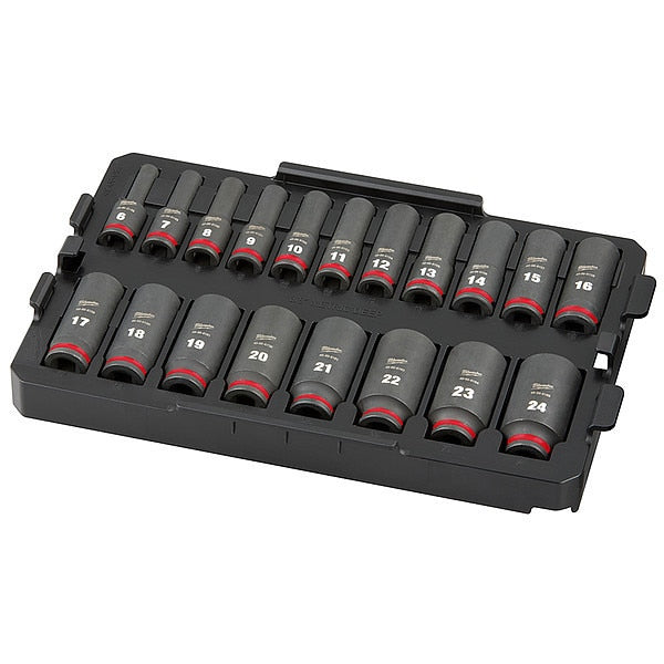 19 pc. SHOCKWAVE Impact Duty 3/8 in. Drive Metric Deep Well Socket Set with PACKOUT Low-Profile Organizer Tray