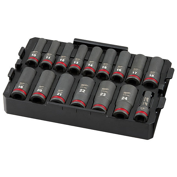 16 pc. SHOCKWAVE Impact Duty 1/2 in. Drive Metric Deep Well Socket Set with PACKOUT Organizer Tray