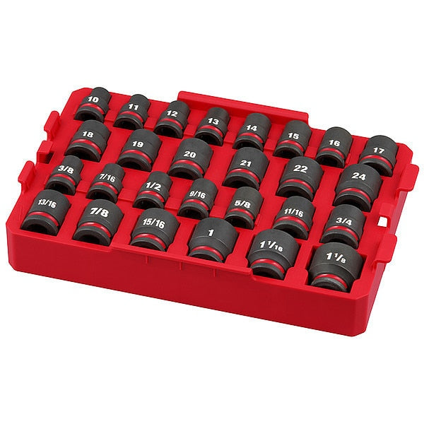 27 pc. SHOCKWAVE Impact Duty 1/2 in. Drive SAE and Metric Standard Socket Set with PACKOUT Organizer Tray