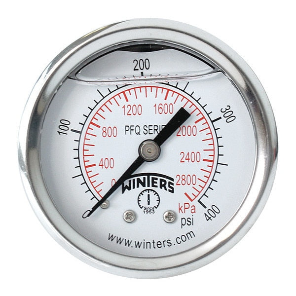 Pressure Gauge, 0 to 400 psi, 1/4 in MNPT, Silver