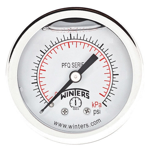 Pressure Gauge, 0 to 15 psi, 1/8 in MNPT, Silver