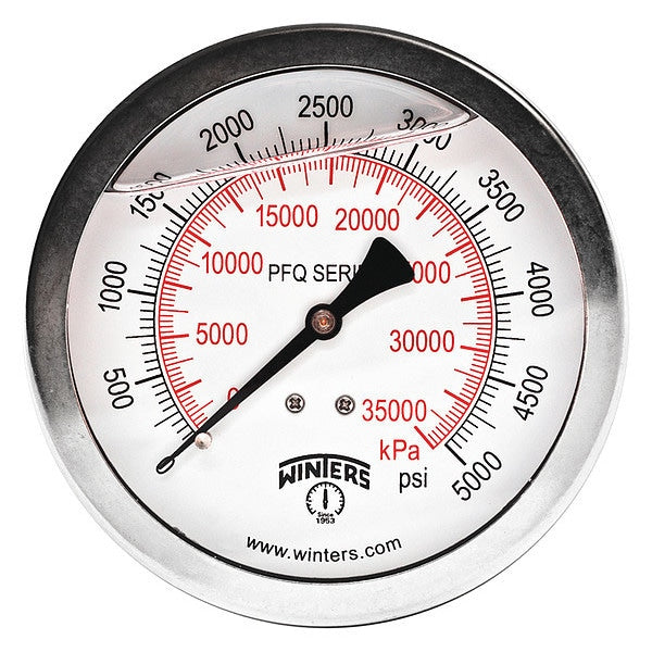 Pressure Gauge, 0 to 5000 psi, 1/4 in MNPT, Silver